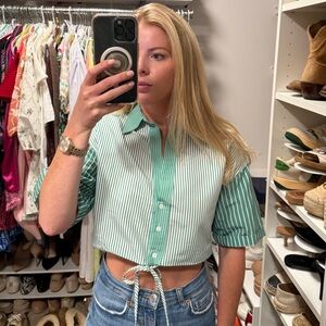 Green Striped Women's Crop Top